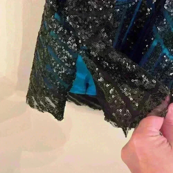 Curtain Call Teal with Black Sequin Overlay Jazz Dance Costume Dress J5246 - Picture 4 of 16